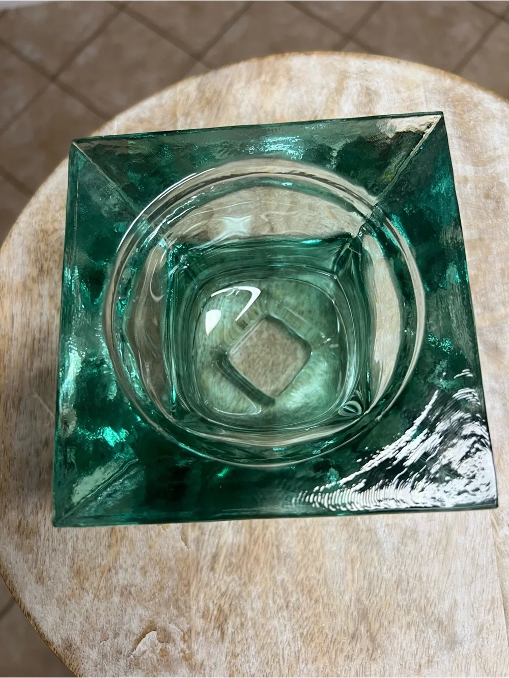 Recycled Green Glass Pillar Candle Holder
